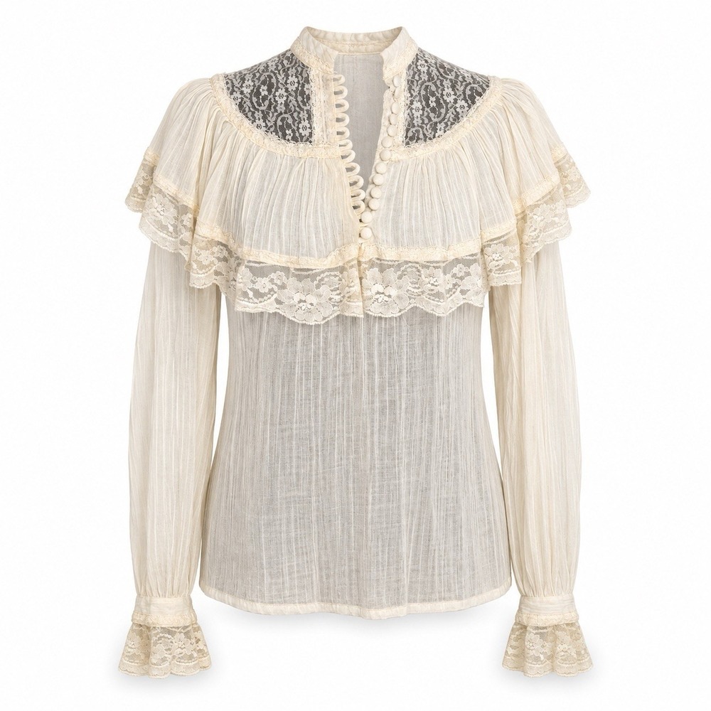 Vintage Jessica’s Gunnies Blouse S Gunne Sax 70s Victorian Prairie Ruffle Ivory